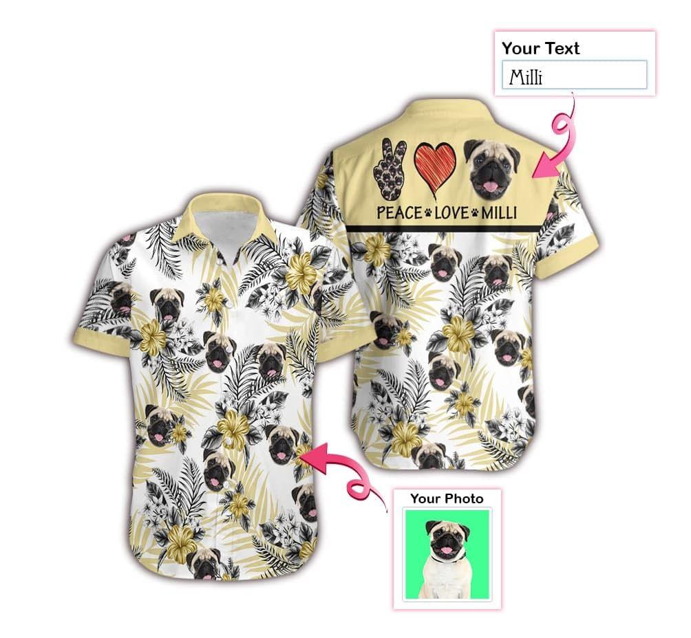 Beach Shirt Custom Photo And Name Peace Love Dog Hawaiian Aloha Shirts