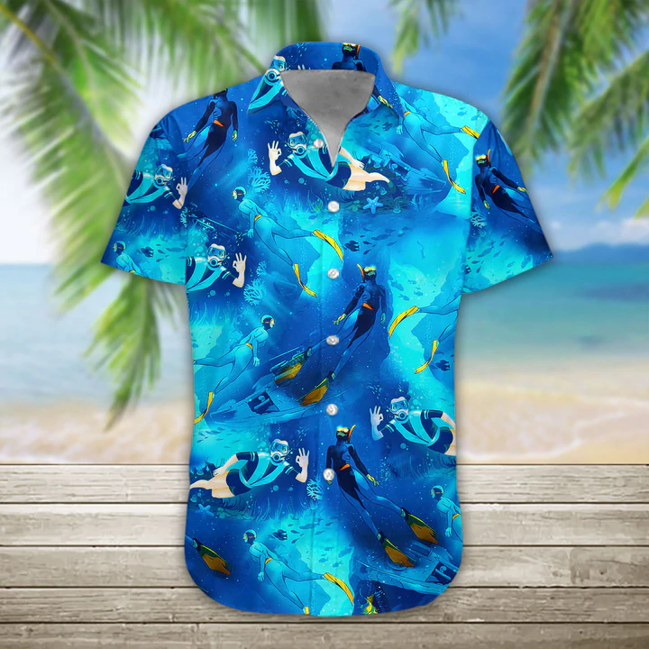 Freediving Hawaiian Shirts For Men Print Button Down Shirt Ha50394