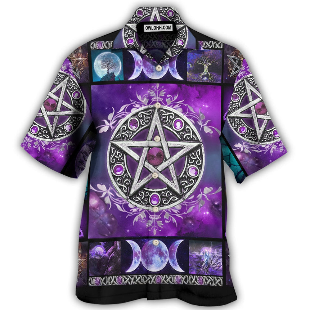 Wicca Witch Vibes Purple Pentagra – Hawaiian Shirt  – Owl Ohh