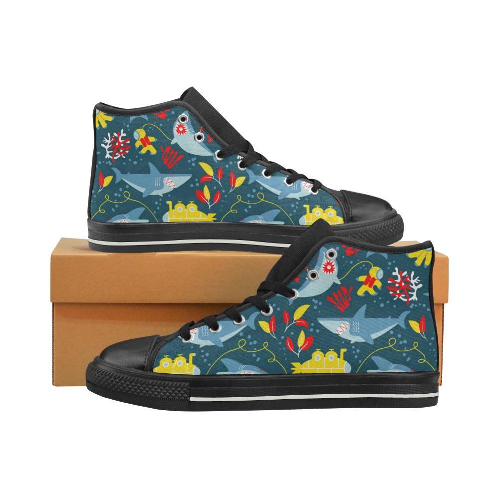 Shark Pattern Women’s High Top Shoes Black