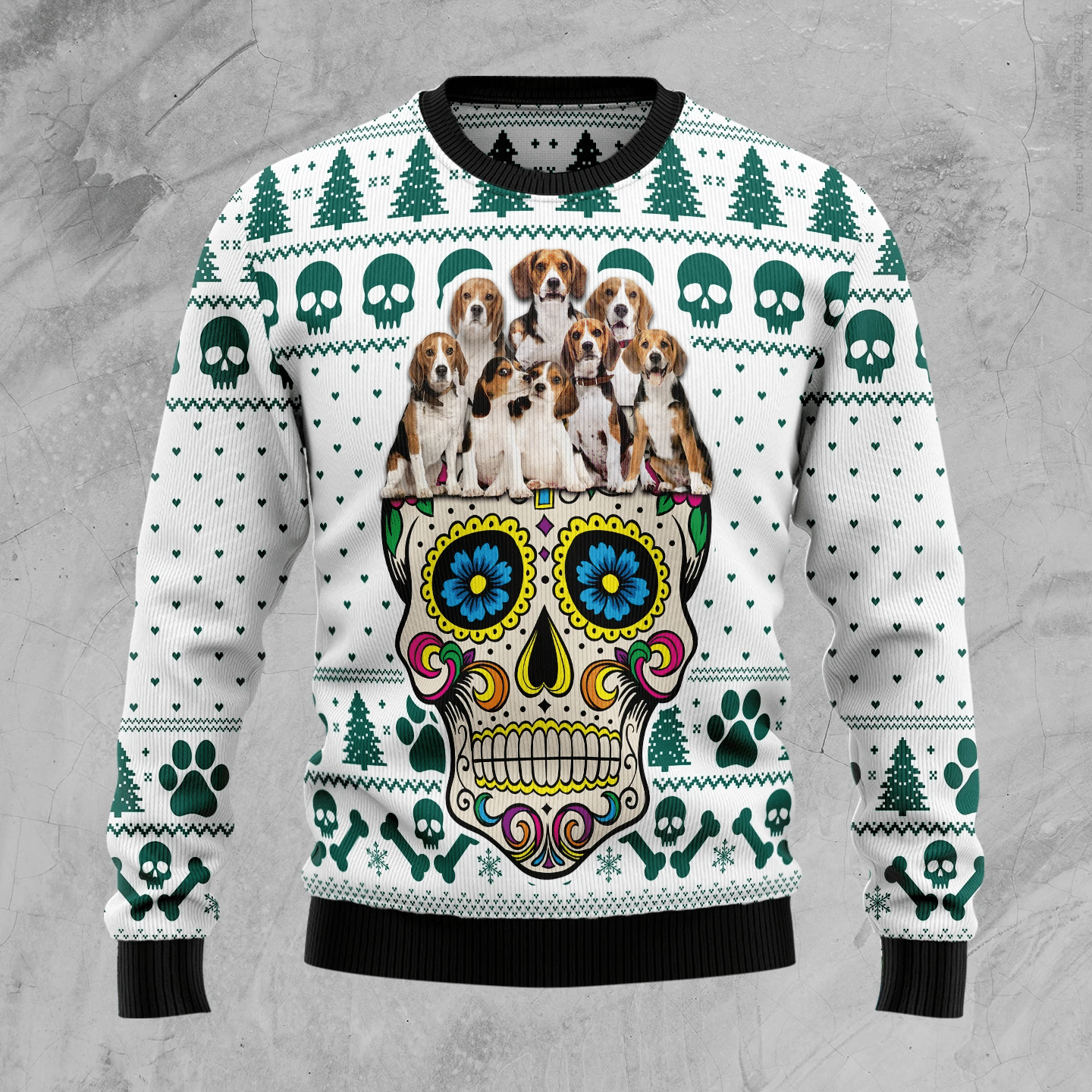 Sugar Skull Beagles Christmas Ugly Sweater