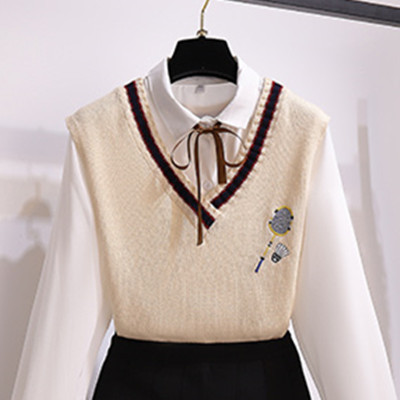 2021 Women’s 3pcs Suit Student Style Kit Long Sleeve Blouse+ Knitted Vest+ Mini Skirt Spring Outfits Female Three Piece Sets alx