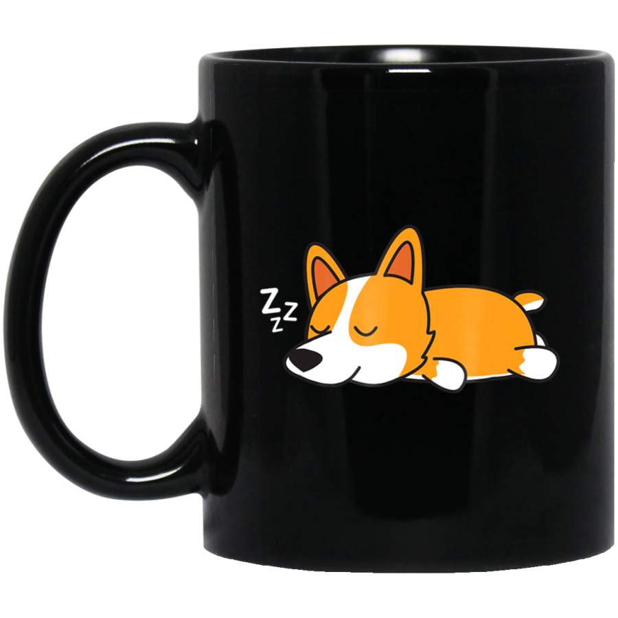 Cute Corgi Dog Puppy Sleeping Girls Animal Lover Gift Black Mug Pet Owner, Dog Dad Mom Lover, Best Friends Gifts Funny Sayings Slogan Cute