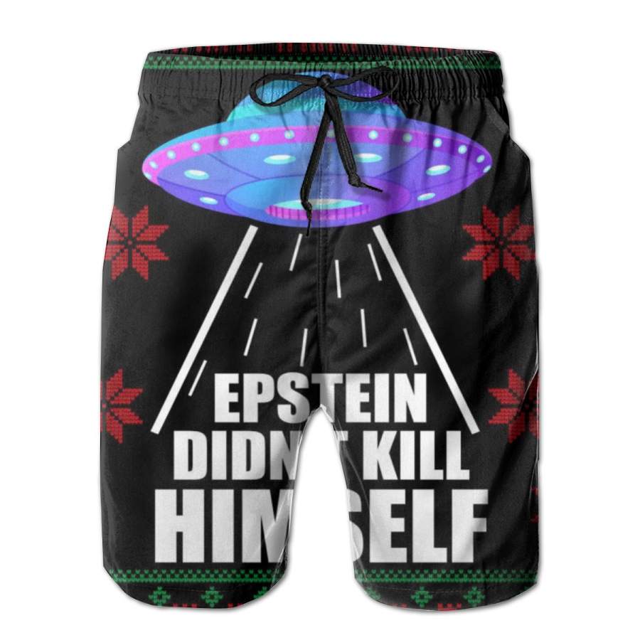 2 Pack Epstein Didn’t Kill Himself UFO Ugly Christmas Poster Men Swim Trunks Drawstring Elastic Waist Quick Dry Beach Shorts with Mesh Lining Swimwear Bathing Suits