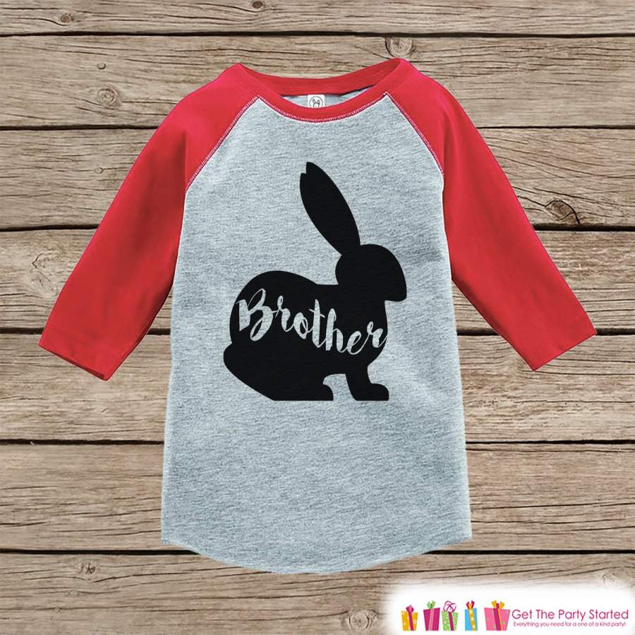 Kids Spring Outfit – Brother Bunny Shirt or Onepiece – Bunny Silhouette Family Shirts – Baby, Toddler – Boys Easter Sibling Shirts – Red