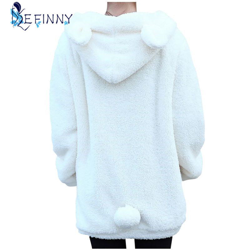 Women Hoodies Zipper Girl Winter Loose Fluffy Bear Ear Hooded Jacket Warm Outerwear Coat Cute Sweatshirt alx