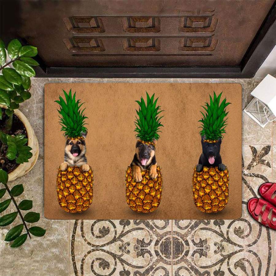 German Shepherd Pineapple Doormat Front Door Indoor Rug Outdoor Decorative Entry Door Mat