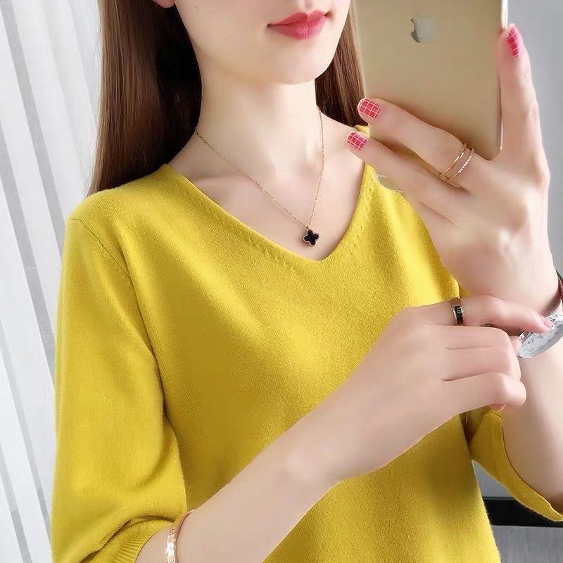 Woman Sweaters Chandails Spring Ice Silk Sweater Women’s Cropped Sleeve Summer V-neck Outerwear Loose Half Sleeve Cropped Top alx