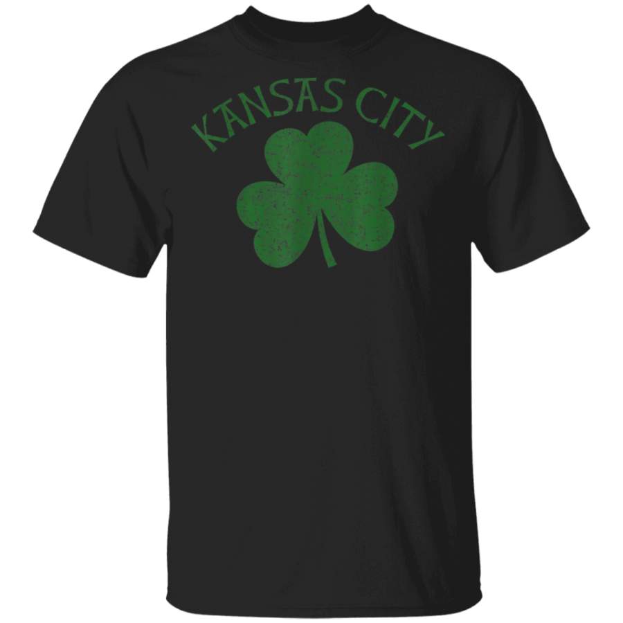 Kansas City Irish Shamrock Distressed Dark Green Print TShirt