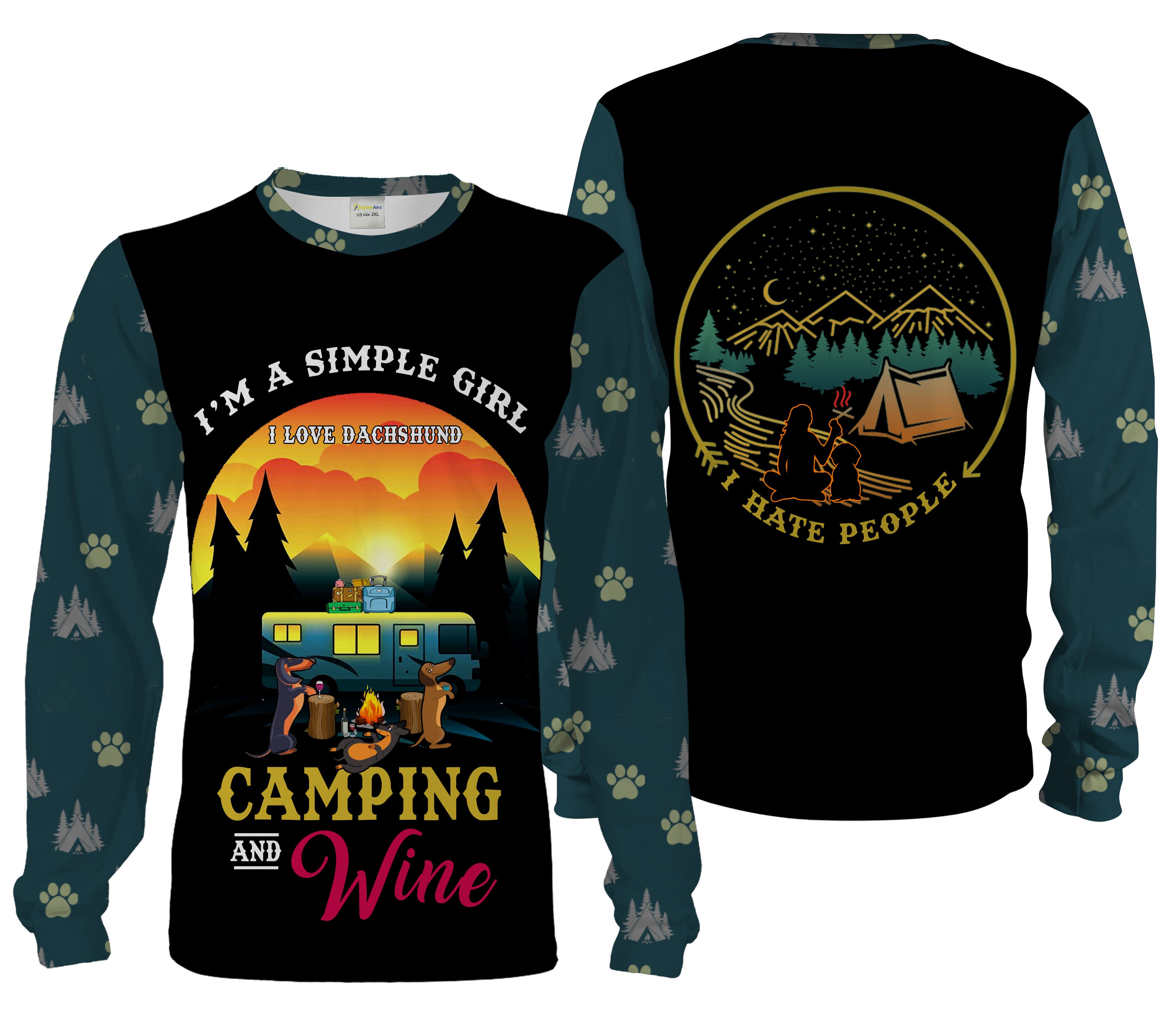 Camping Girl 3D Shirt, Simple Girl Love Dachshund, Camping And Wine Shirt 3D All Over Print Chipteeamz – TNN316