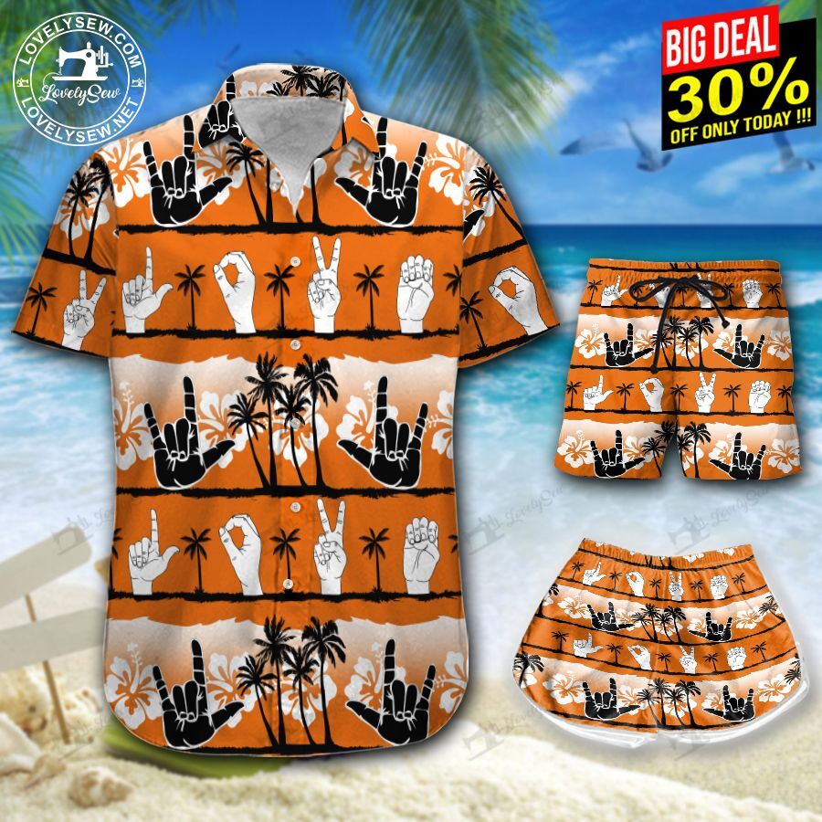 Sign Language Sunset Hawaiian Shirt Shorts Ha15492