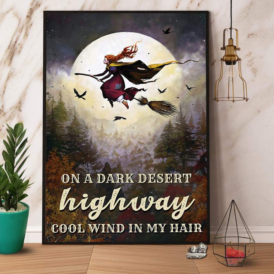 Witch on a dark desert highway Halloween paper poster no frame/ wrapped canvas wall decor full size