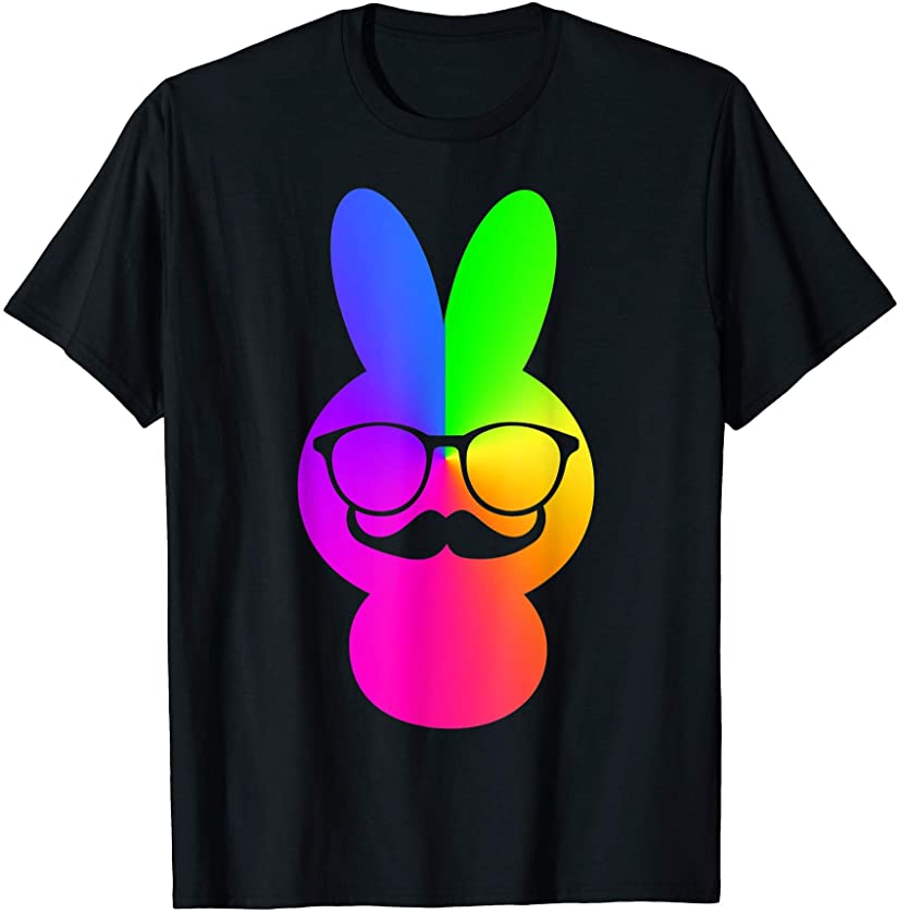 Male Easter Bunny with mustache and glasses colorful Easter T-Shirt