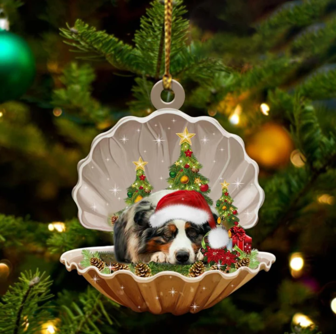 Australian Shepherd3-Sleeping Pearl In Christmas Two Sided Ornament