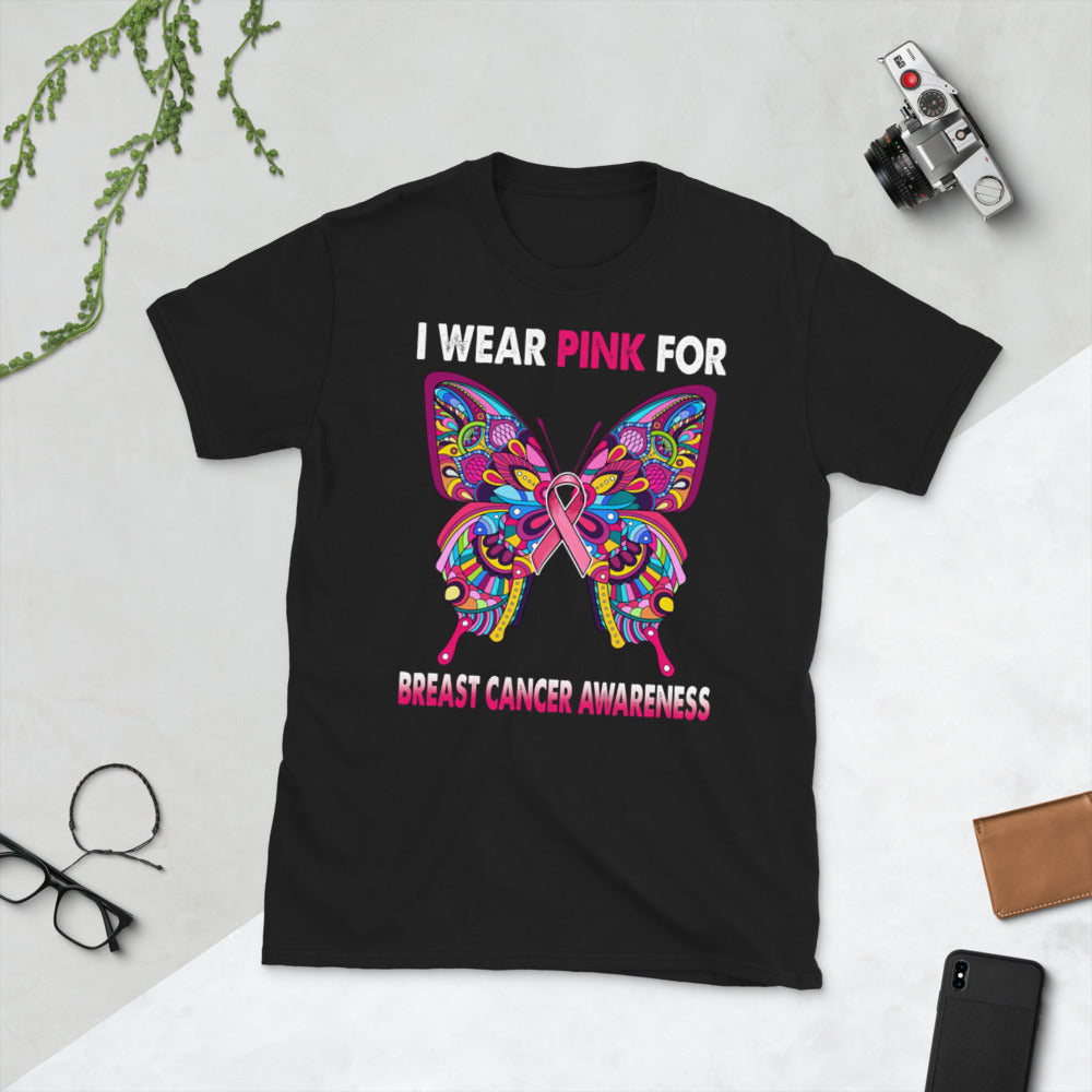 Butterfly I Wear Pink For Breast Cancer Awareness Unisex T-Shirt