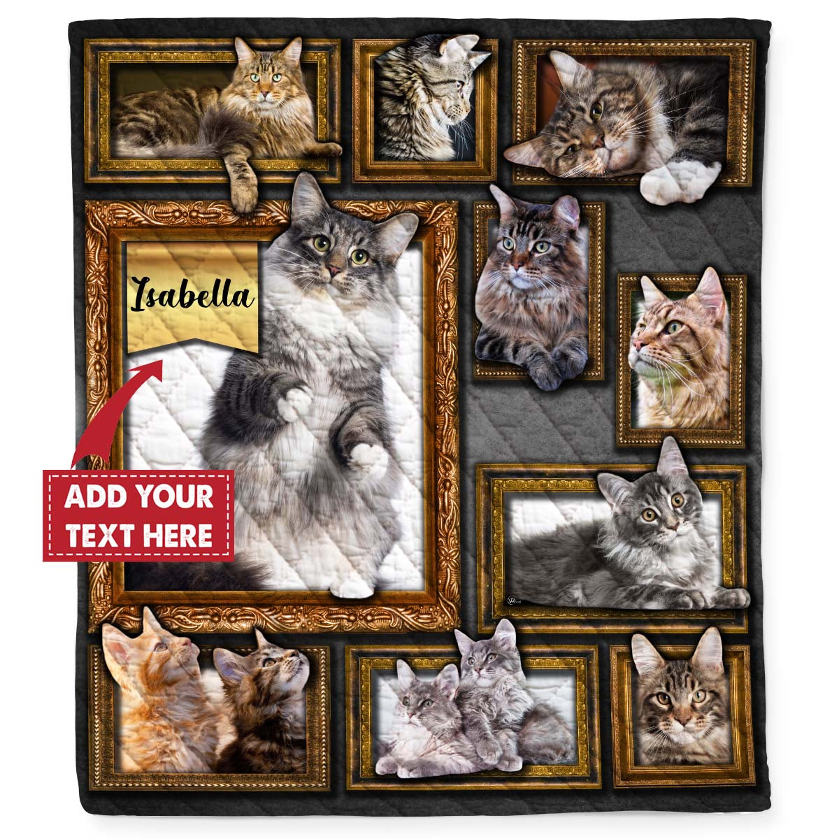 Personalized Custom Name Maine Coon Cat Kitten Quilt Blanket