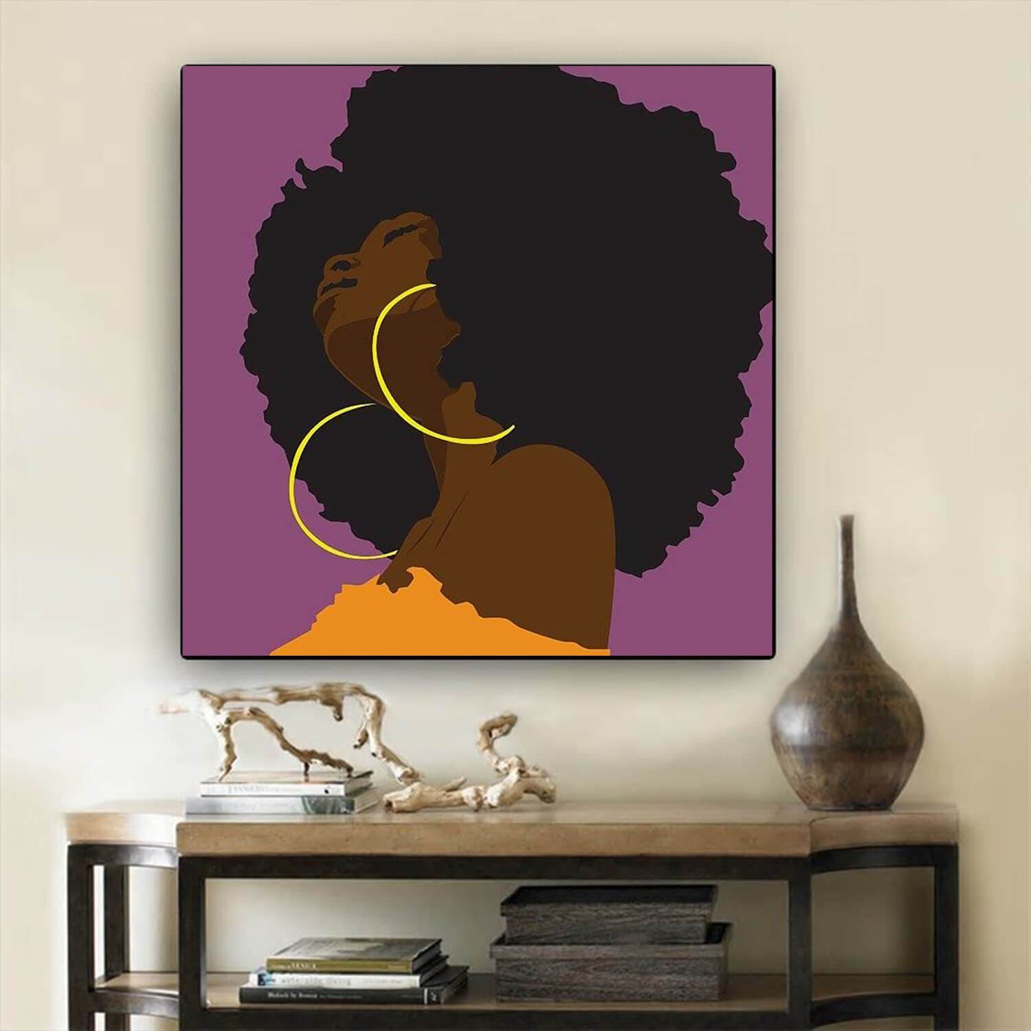 African Canvas Art Afro Lady Natural Hair Art Afrocentric Living Room Decor