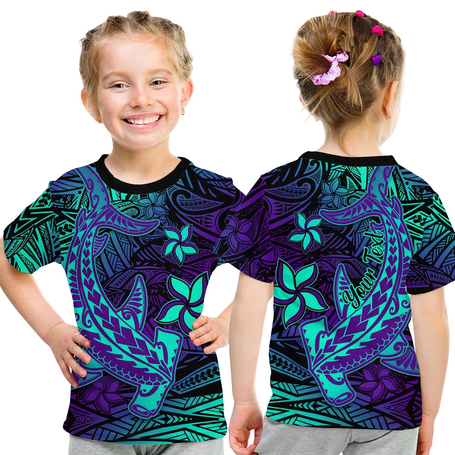 Custom Personalised Polynesian T Shirt Kid Purple Paradise Hawaiian Tribal Hammerhead Shark Lt14