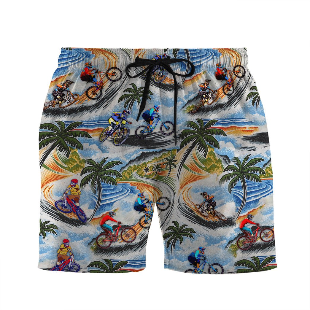 Gearhumans Gearhuman Mountain Biking Hawaiian Custom Beach Shorts Swim Trunks Ha80427