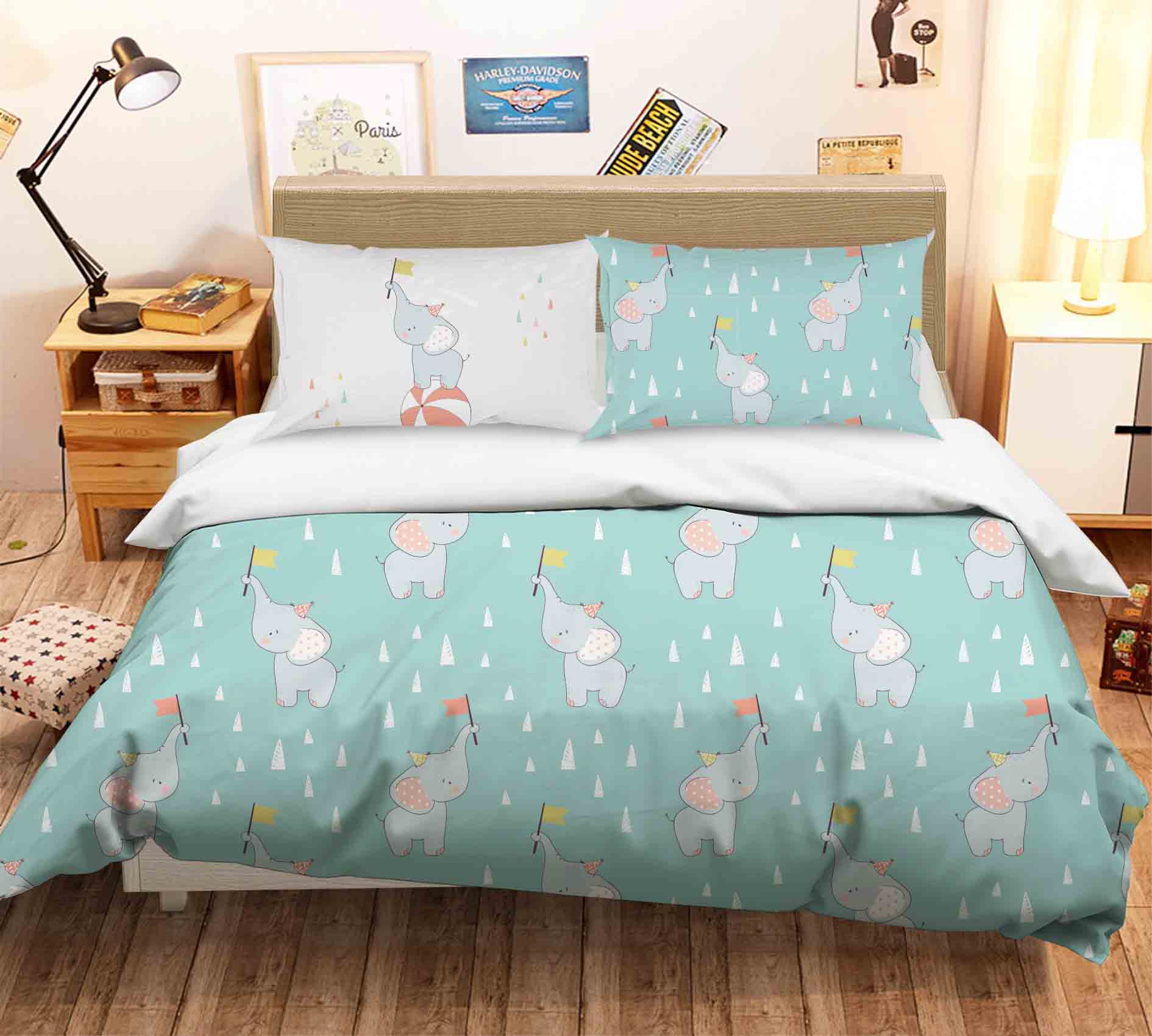 3D Cartoon Elephant Green Quilt Cover Set Bedding Set Pillowcases 108