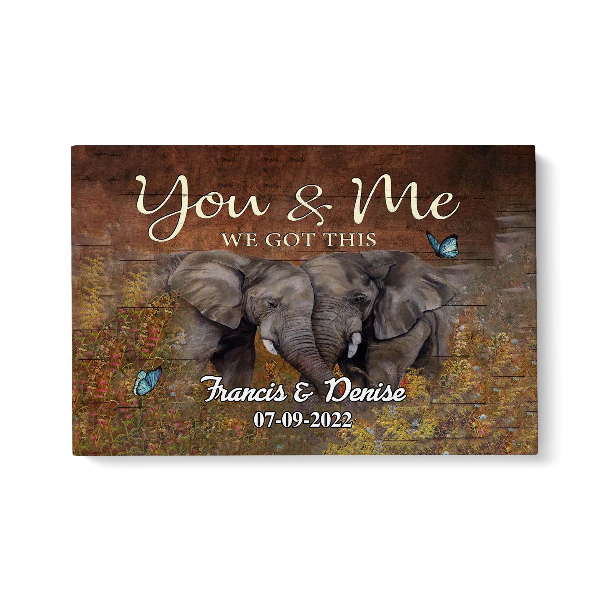 Personalized Name Text Canvas, Poster Animal Wall Print Art Decor Elephant You And Me