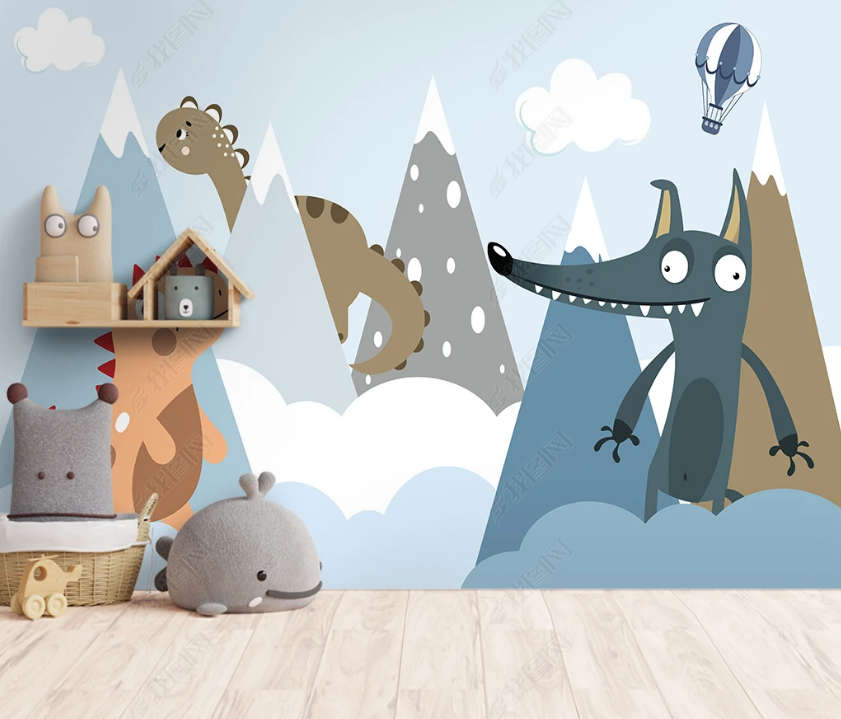 3D Cartoon Mountain Animal Dinosaur Wall Mural Wallpaper Lqh 16