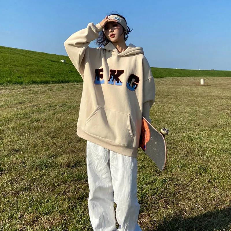 ALANOS Letter Foam Sweatshirts Women Harajuku Oversized Hoodie Hip Hop Sweatshirt Hooded Hoody Y2k Pullovers 2022 New Clothing alx