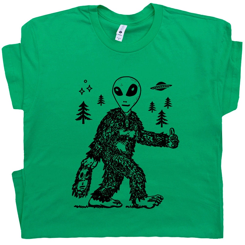 Alien Bigfoot T Shirt Funny Bigfoot Shirt Weird Cryptid Shirt Alien Mask Tee Sasquatch Shirt UFO T Shirt X Files Cryptozoology Monster Tee