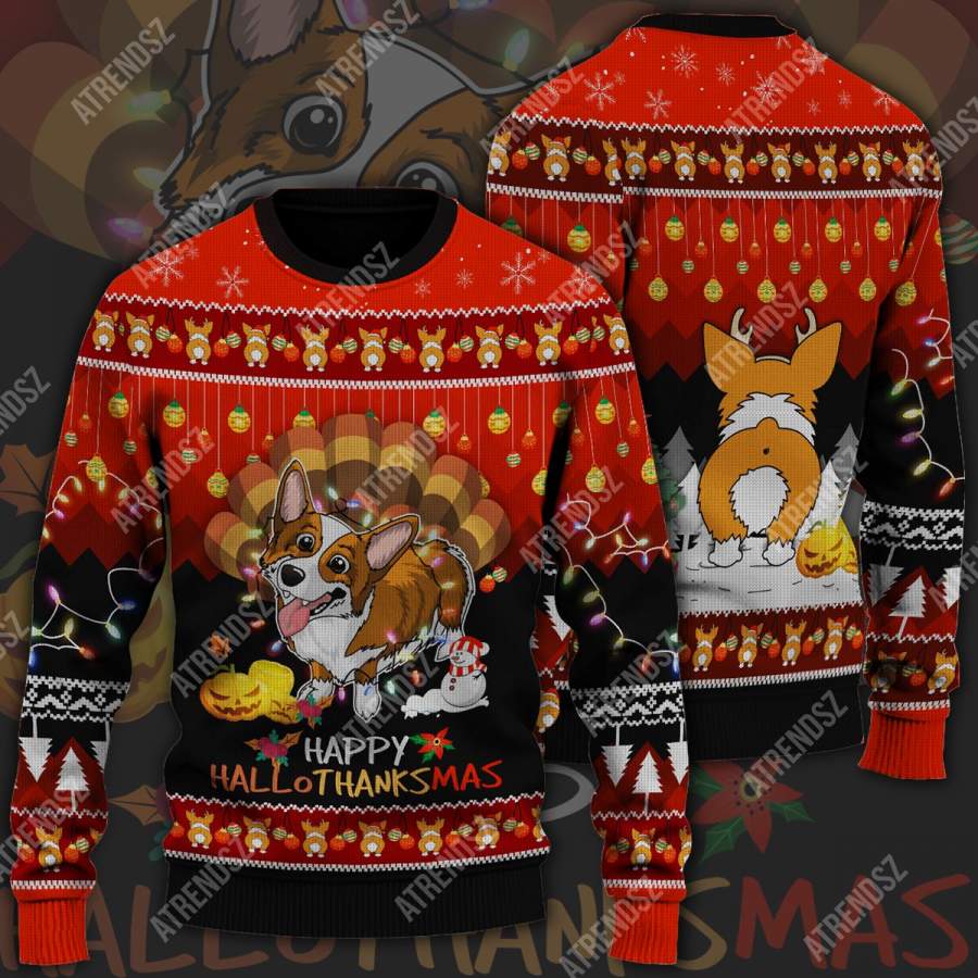 ATRENDSZ Ugly Christmas Sweater CORGI all over print