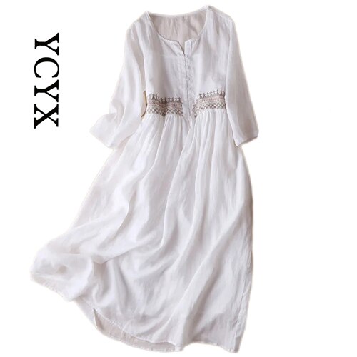 YCYX spring women dresses 100% cotton round neck wrist sleeve vestidos embroidery lady knee-length luxury designer YCYX075 alx