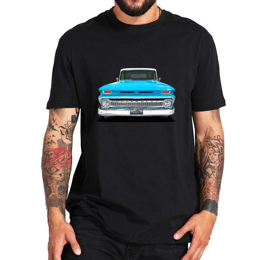 1966 Chevy C10 Vintage Car Art Mens Round Neck Short Sleeves T-Shirt Cotton Bottoming Casual Tops Fashion Clothing