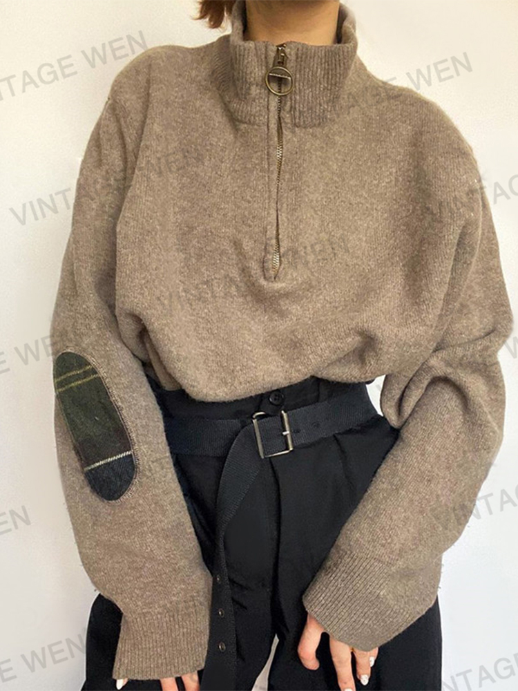 Vintage Semi-turtleneck Oversize Knit Sweater Women 2022 Autumn Winter Solid Casual Pullover Loose Long Sleeve Top Female Jumper alx