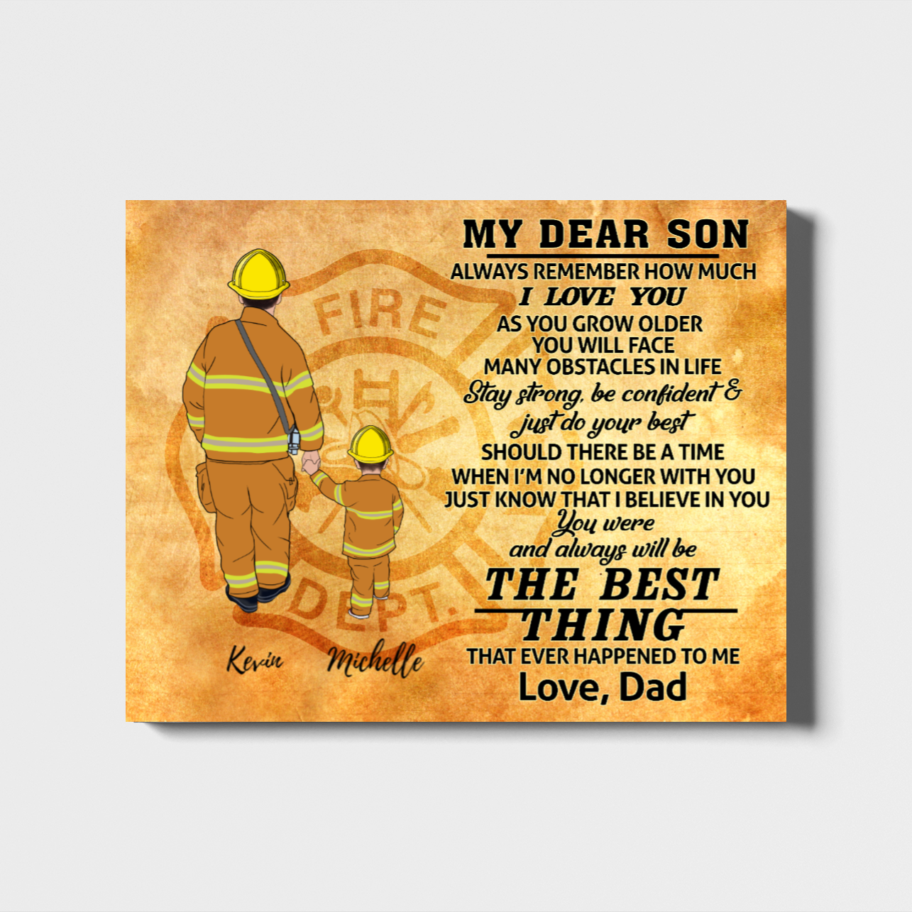 [Personalized Name] Father & Son Landscape Canvas Gift For Dad And Son Home Decor Gift For Firefighter