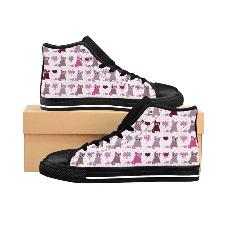 Women’S Or Teens Cute Unique Tiny Kittens Sneakers, Kawaii, Pastel Goth, Cute Cat Print Shoes High Top Shoes