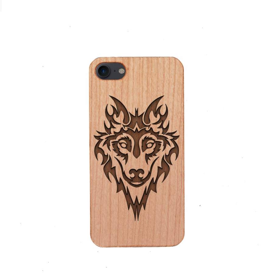 Wood Phone Case for Universal Models – Wolf Head 005