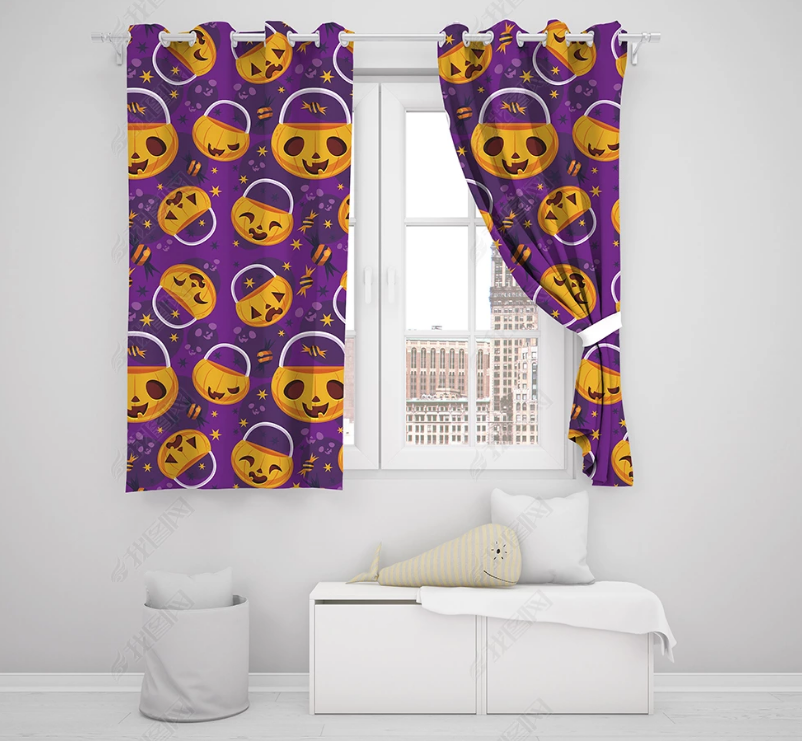 3D Hand Drawn Halloween Pumpkin Purple Curtains And Drapes Lqh 12