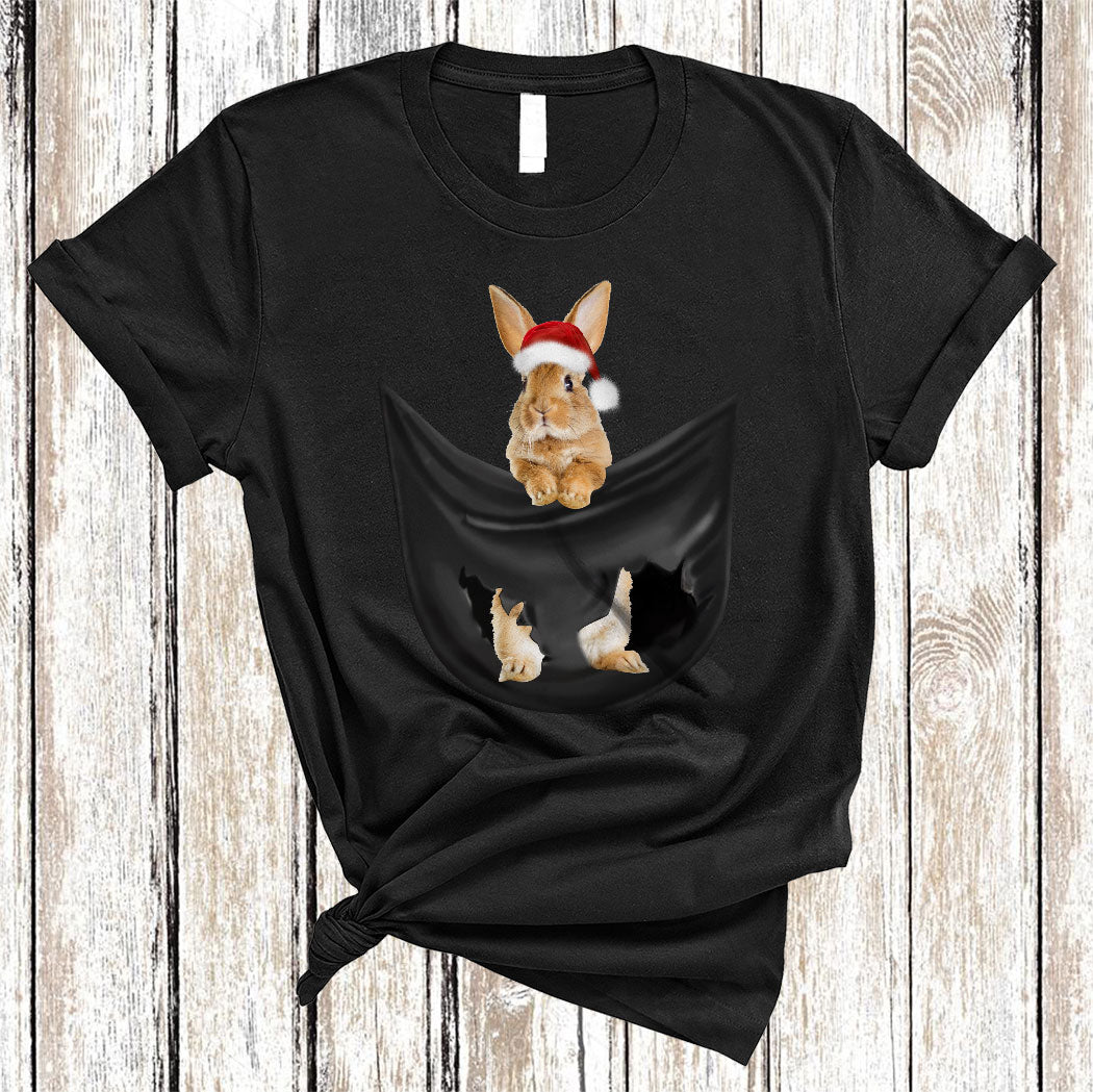 Santa Bunny In Pocket Funny Christmas Santa Bunny Rabbit Pet Owner Lover Xmas Gifts T-Shirt