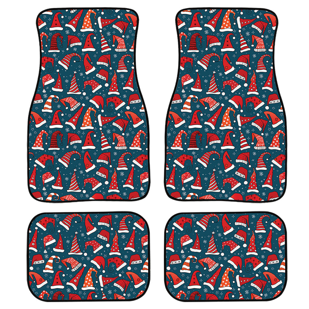 Christmas Santa Hats Pattern Print Front And Back Car Floor Mats, Front Car Mat