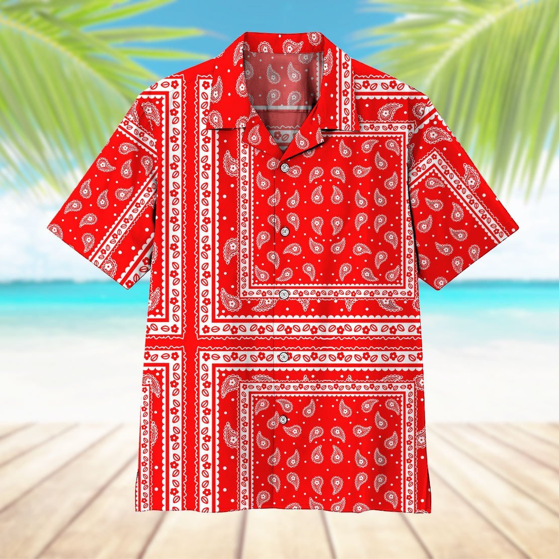 Red Paisley Bandana Hawaiian Unisex Print Aloha Short Sleeve Casual Shirt Ha94591