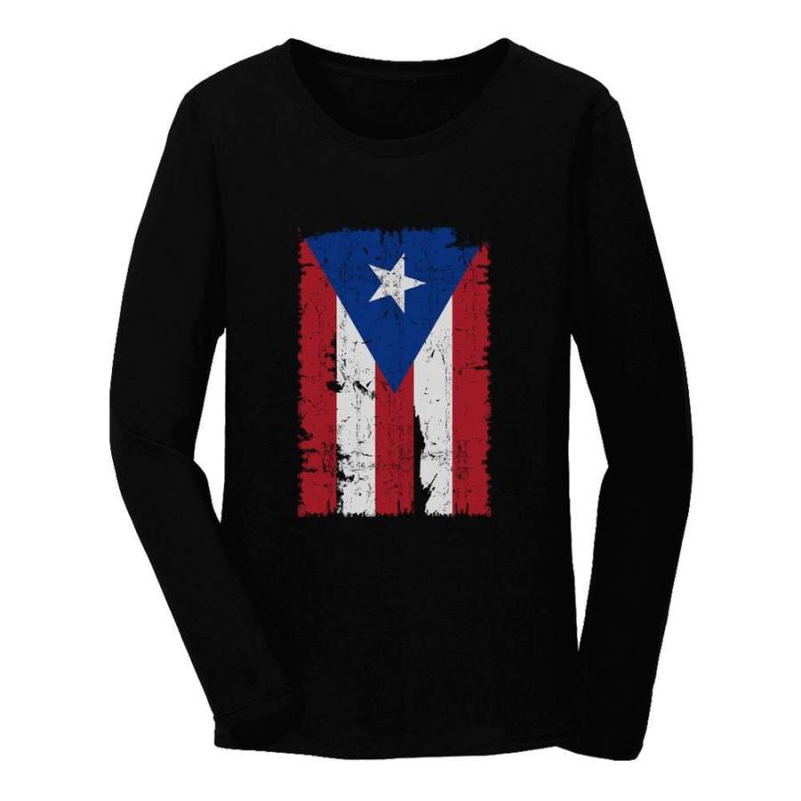 Vintage Distressed Puerto Rico Flag Women Long Sleeve T-Shirt