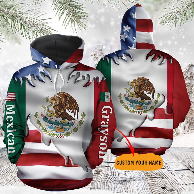 All Over Print Hoodie Unisex womens & mens, couples matching, friends, funny family sublimation 3D hoodie holiday gifts (plus size available) – Custom Name Mexicans Proud H022413