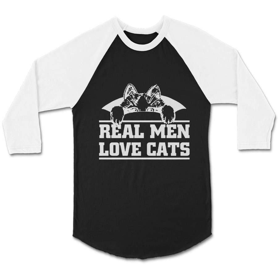 Real Men Love Cats Kitty Cat Pet Animal Art Cute Killercool Graphic Unisex 3/4 Sleeve Baseball Tee T-Shirt