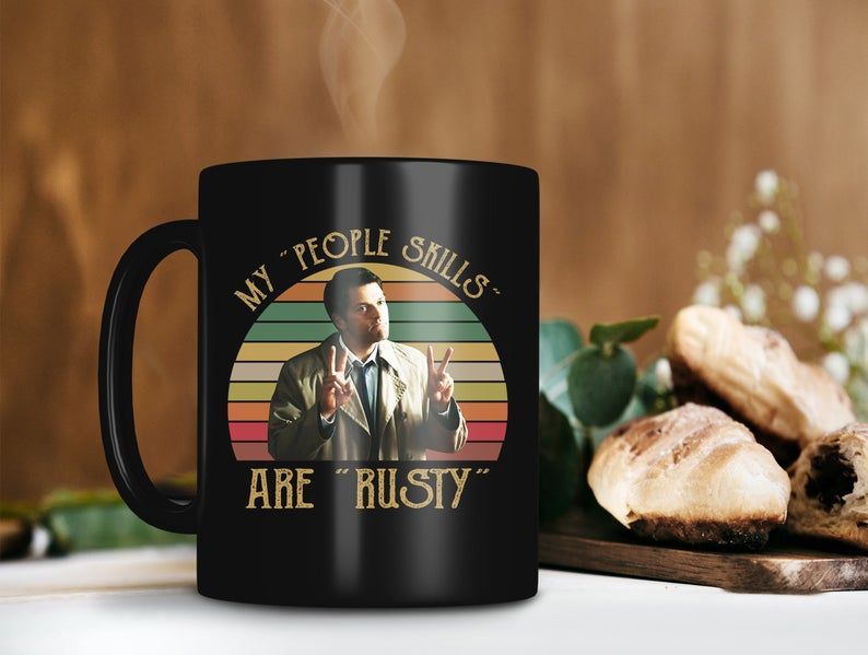 Black Mug Retro Vintage Mug My People Skills Are Rusty Mug Castiel Supernatural Movie Mug Premium Sublime Ceramic Coffee Mug H99