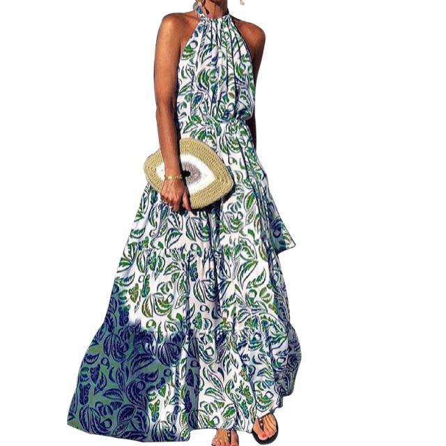 Boho Long Dress Halter Floral Maxi Dress Plus Sizes Backless Summer Vestidos Vacation Women’s Dresses 2021 Casual Fashion Robe alx