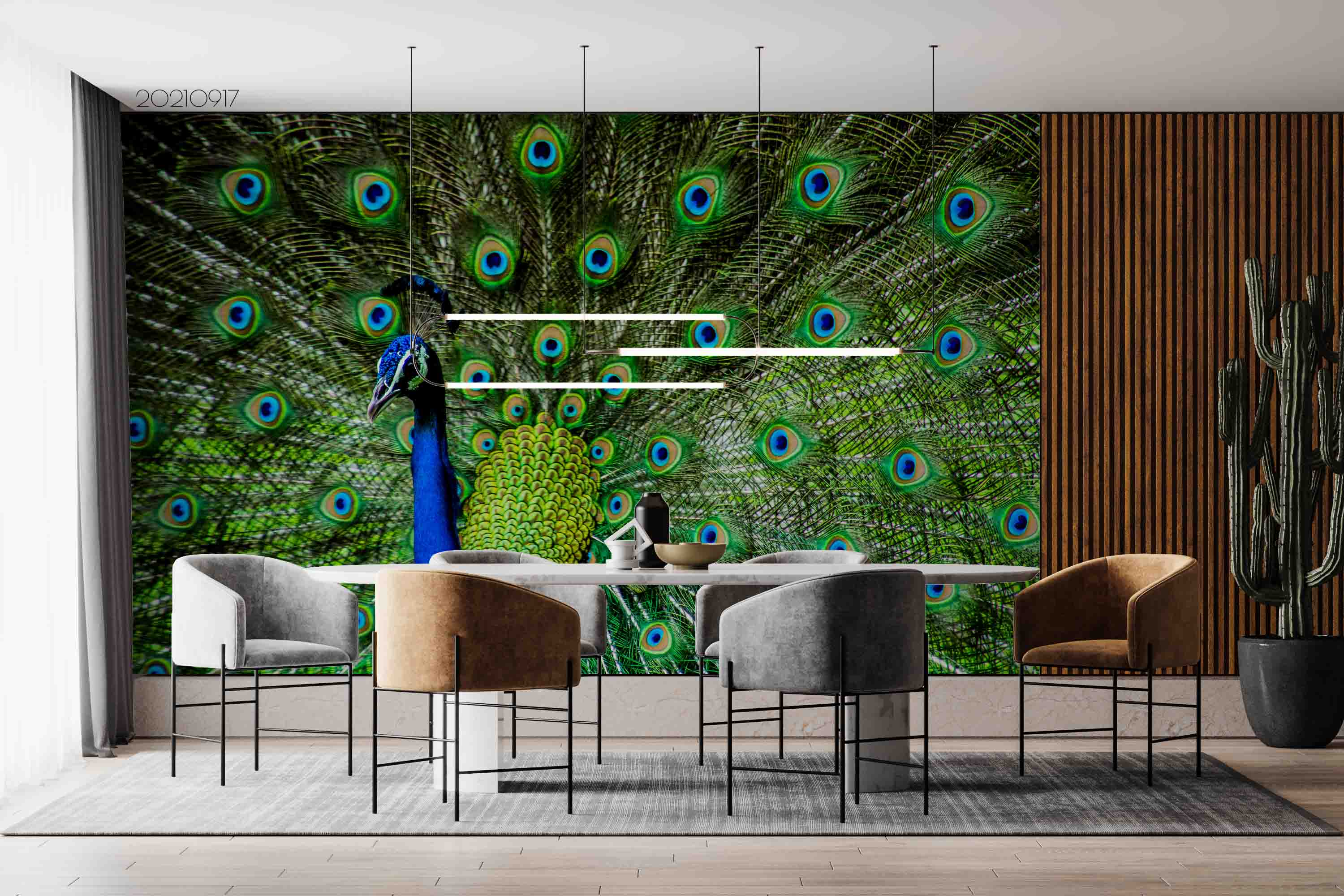 3D Animal Peacock Green Wall Mural Wallpaper Lqh 85