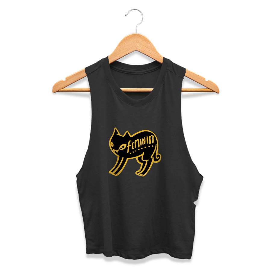 Black Cat Feminist Witchy Woman Society Cat Love Black Magic Kitten CPY Womans Crop Tanktop Tee