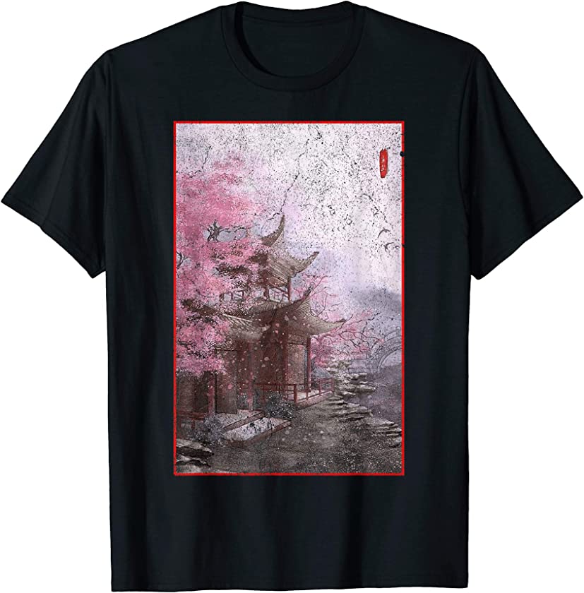 Vintage Japanese Graphical Art Tee Cherry Blossom Gift T-Shirt