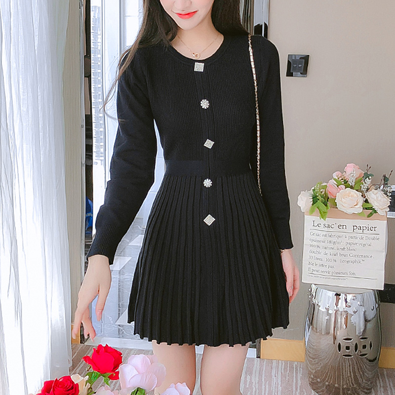 Sweet Pink Sweater Dress Women Autumn Winter Long Sleeve Elegant Pleated Knit Dress Spring Autumn Plus Size Mini Party Dress alx