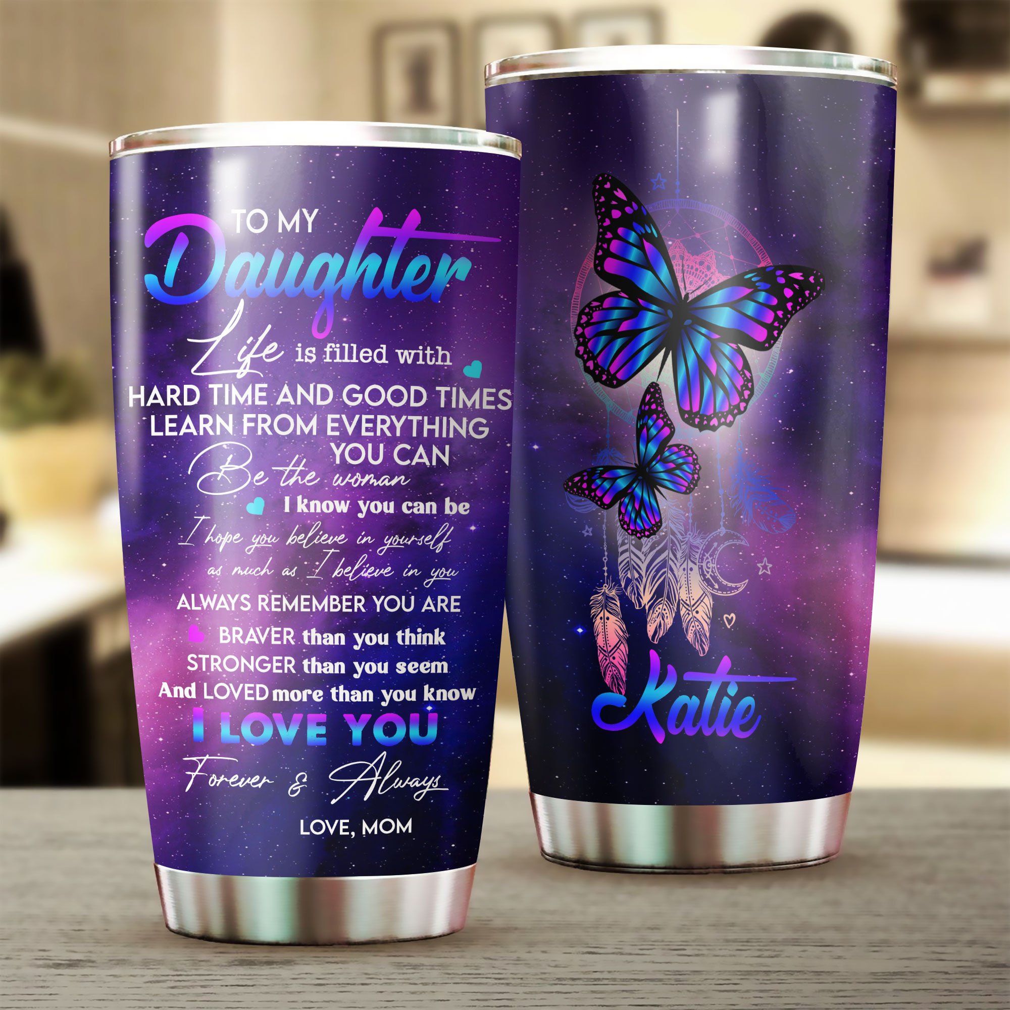 Custom Personalized name stainless steel tumbler drinkware family gift ideas for friend couple butterfly lovers – Butterfly Daughter TY0402211 – Personalizedwitch