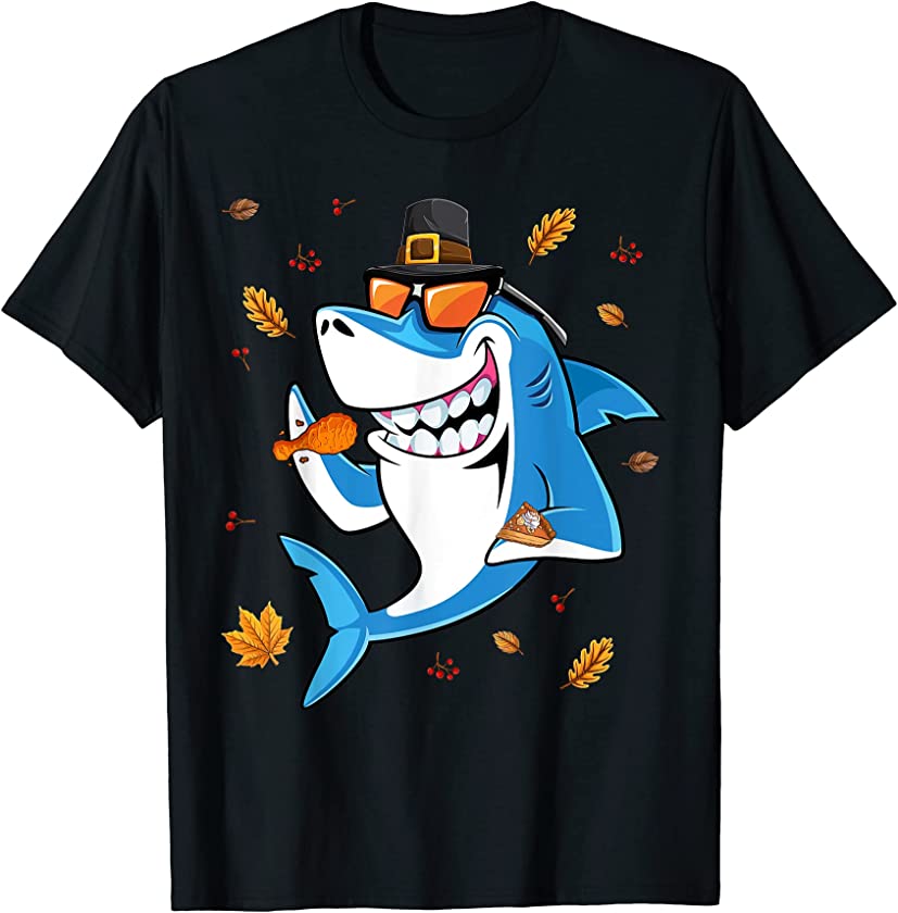 Thanksgiving Fall Autumn Shark Spice Eat Turkey Leg Pie Cake T-Shirt